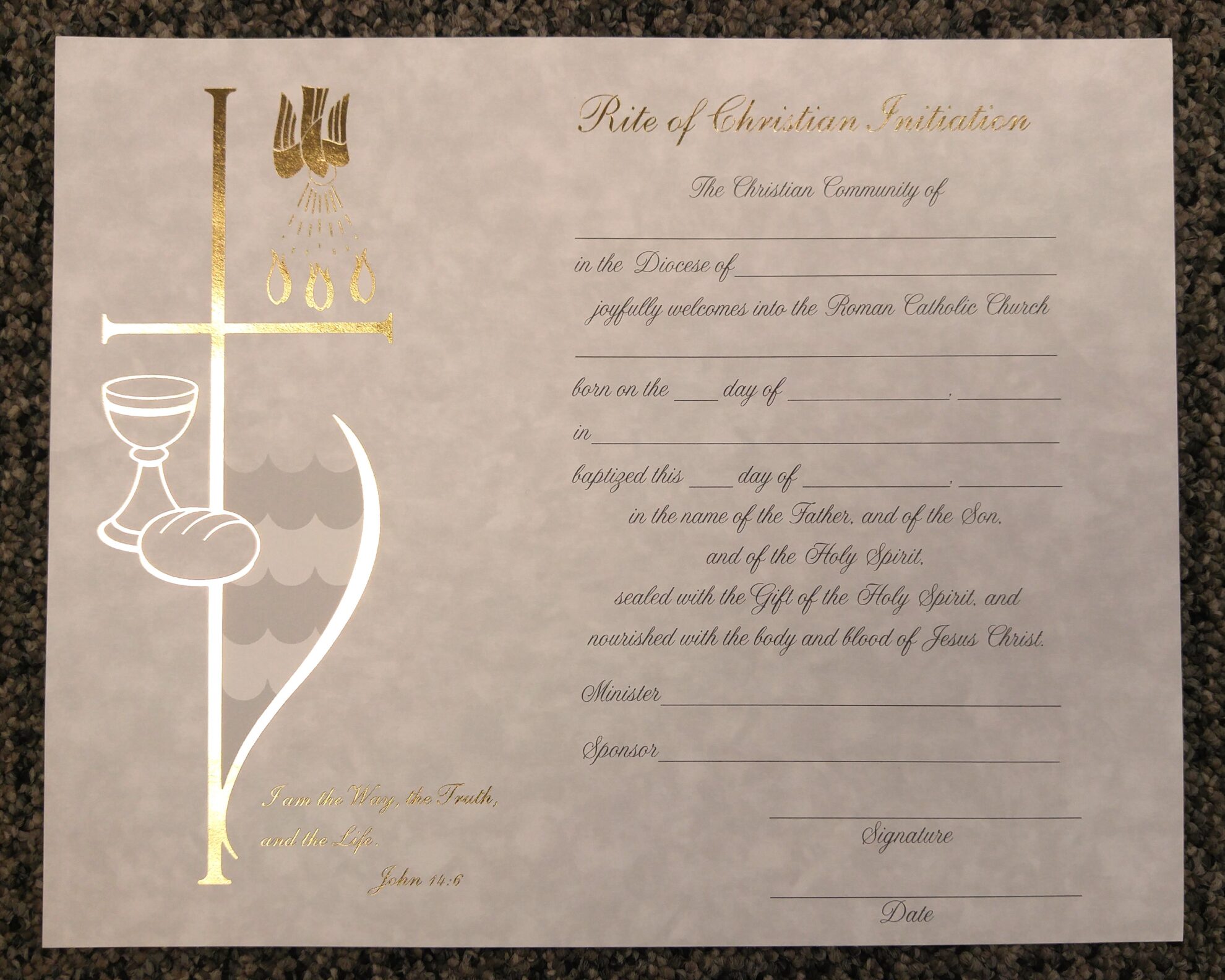 RCIA Certificate Parchment Universal Church Supplies