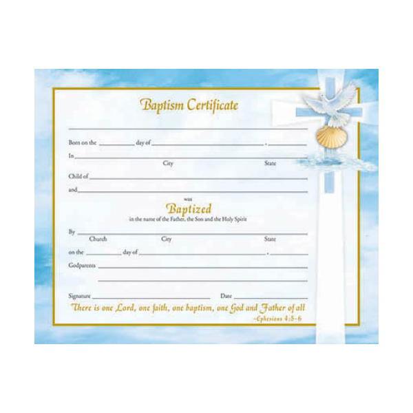 Baptism Certificate Blue - Universal Church Supplies