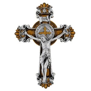 Saint Benedict Crucifix 10.25″ Silver/Gold 10.25″