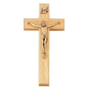 Corpus Crucifix – Oak/Gold 10″