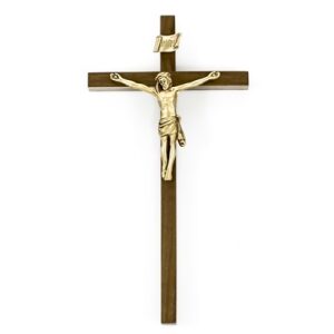 Corpus Crucifix – Walnut/Gold 10″