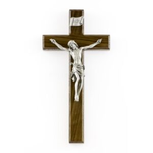 Crucifix 10″ Walnut – Pewter Corpus