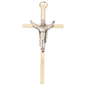 Risen Christ Crucifix Pendant – Gold/Pewter 4.25″