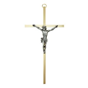 Crucifix 4″ Brass with Pewter Corpus
