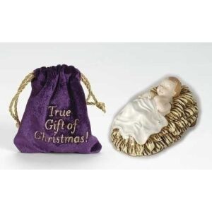 4″H BABY JESUS IN POUCH TRUE GIFT OF XMAS; 12 W/DISPL