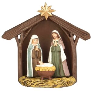 Holy Family with Creche 3-3/8″ 4 Piece