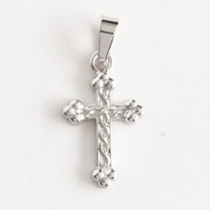 Sterling Silver Rhodium Plated Small Renaissance Style Cross