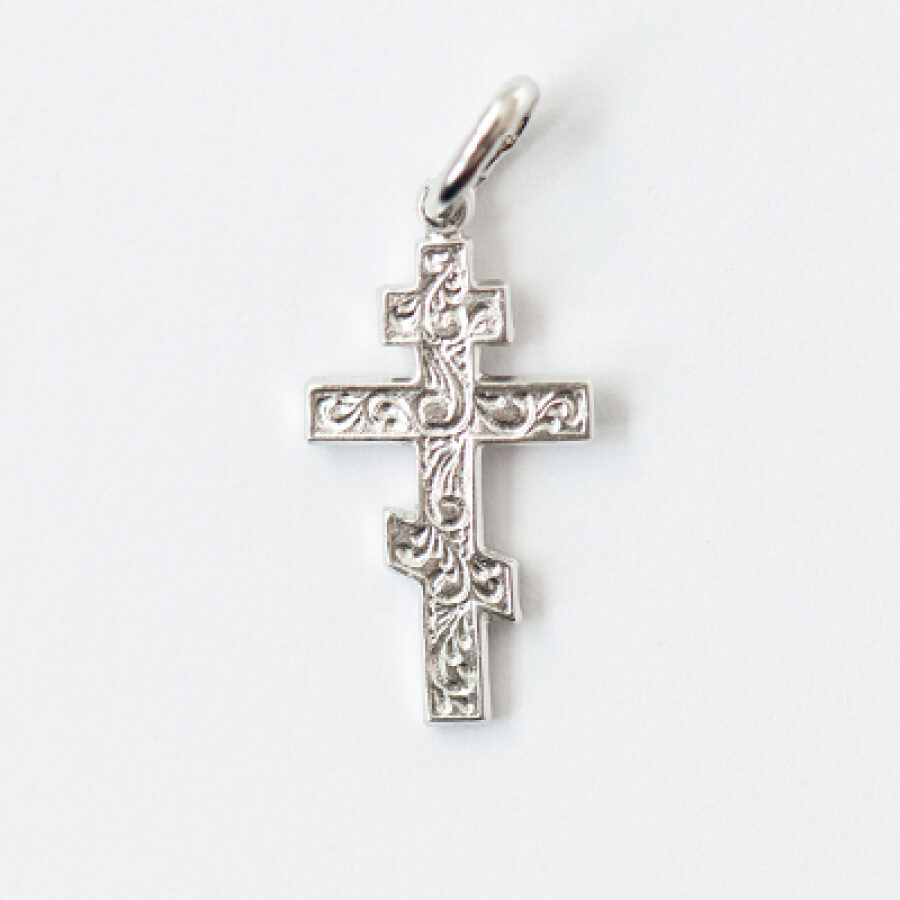 Sterling Silver Rhodium Plated Ornate Orthodox Cross