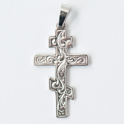 Sterling Silver Rhodium Plated Ornate Orthodox Cross