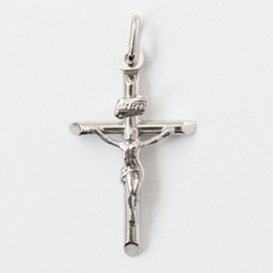 Sterling Silver Rhodium Plated Small Round Tube Crucifix