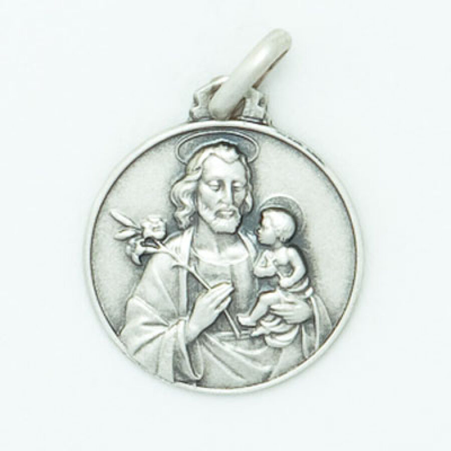 Sterling Silver Large Round Saint Joseph Medal