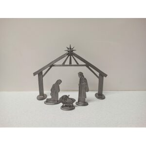 Nativity With Stable 6″ Pewter 4 Piece