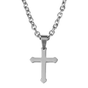 Necklace with Bud Cross Stainless Steel 18″