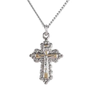 Necklace Crucifix 2 Tone Fancy Petal Cross