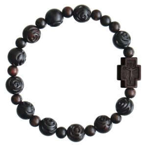 Rosary Bracelet Rose Carved Jujube Wood